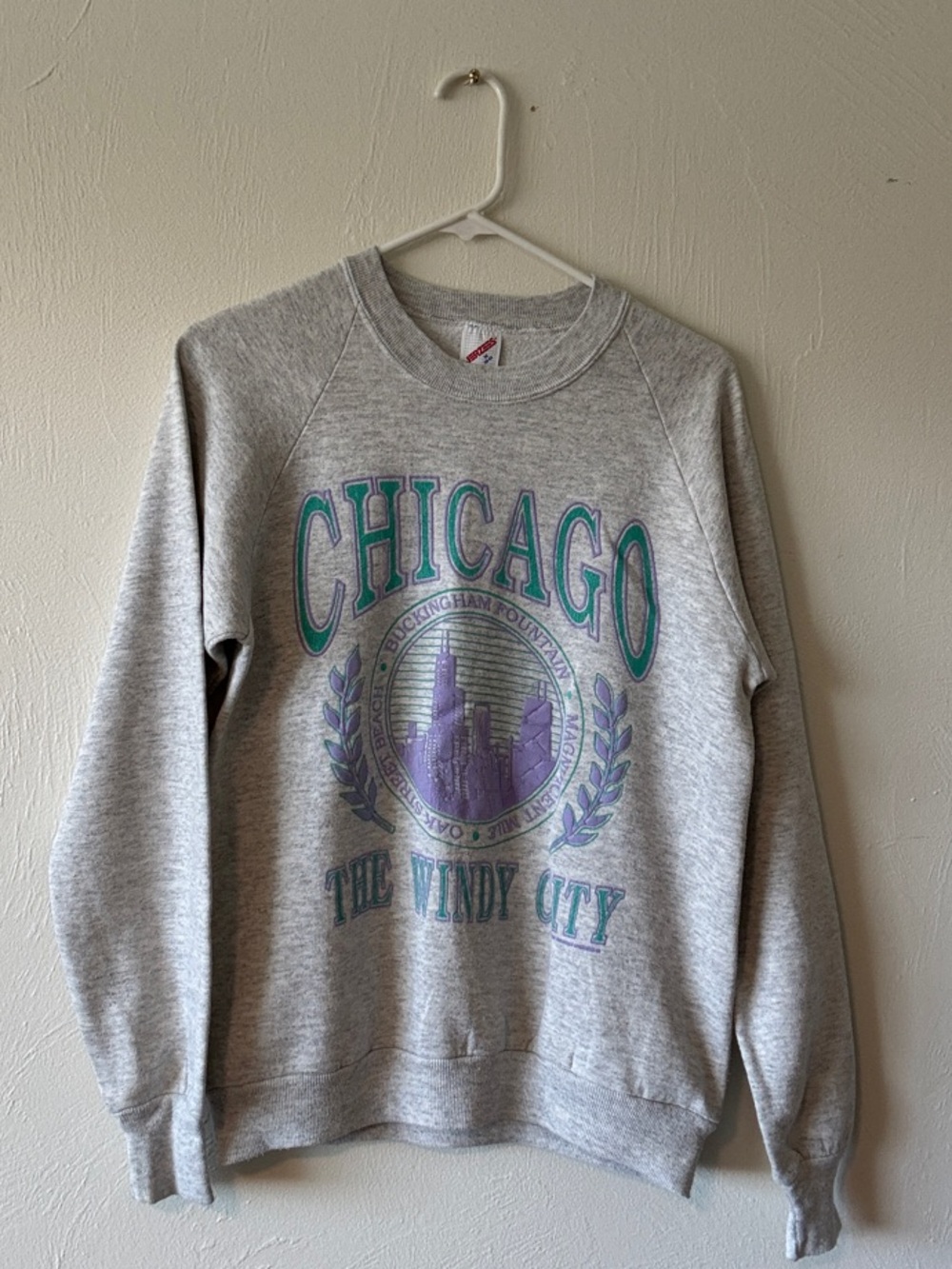 Jerzees Vintage ‘91 Gray Crewneck Sweatshirt with Teal & Purple Graphic